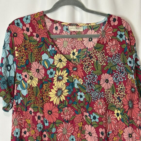 Natural Life Mini Dress Oversized Floral Print V Neck 100% Rayon Boho Sz L EUC - Picture 3 of 8